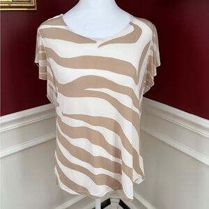 Calvin Klein Cream and Tan Zebra Print Blouse NWT